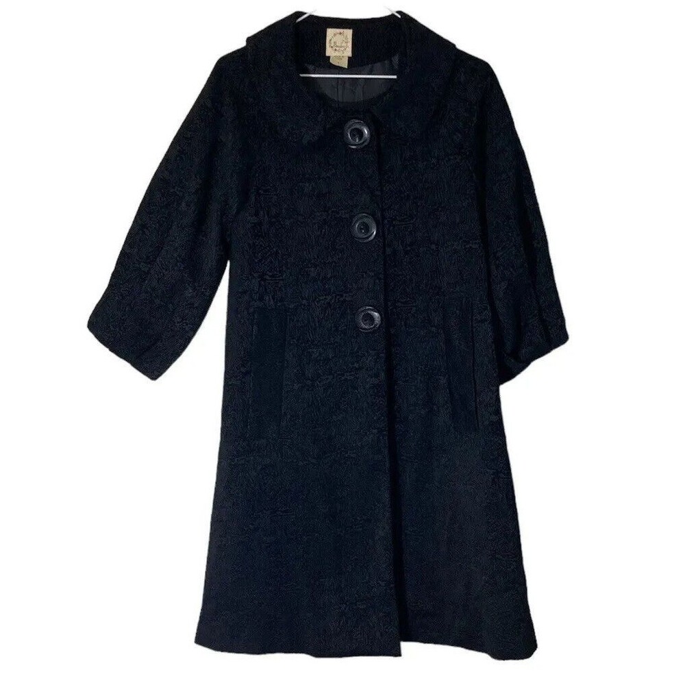Beaubois Womens Evening Coat S Black Swing Puff Sleeve Formal Brocade Textured